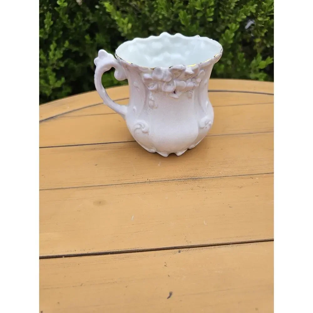 Antique Hand Painted Purple with Gold Gilding Porcelain Shaving Cup